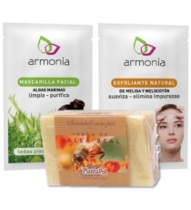 Jabón Natural de Manos, Mascarilla Facial de Algas y Exfoliante Natural de Melisa y Melocotón